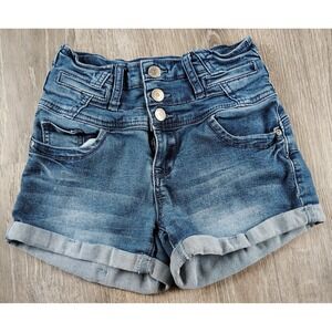 Hot Kiss High Rise Shorts Button Fly Juniors 1 Denim Rolled Hem 2in Inseam